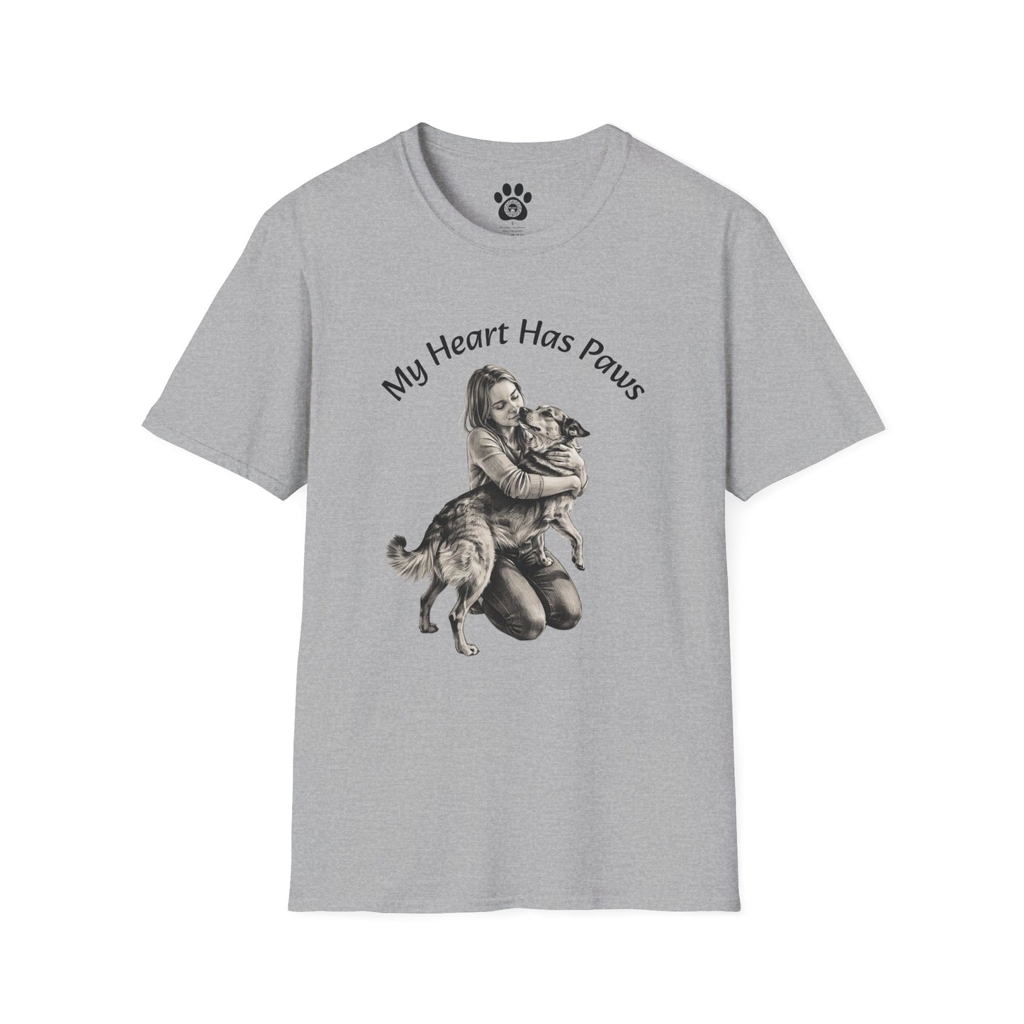 Paws T-Shirt with My Heart Has Paws graphic and dog lover design on soft cotton crewneck tee