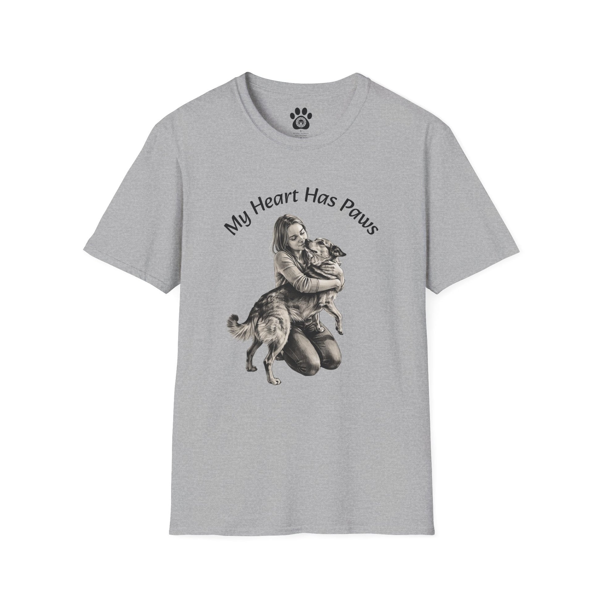 Paws T-Shirt with My Heart Has Paws graphic and dog lover design on soft cotton crewneck tee