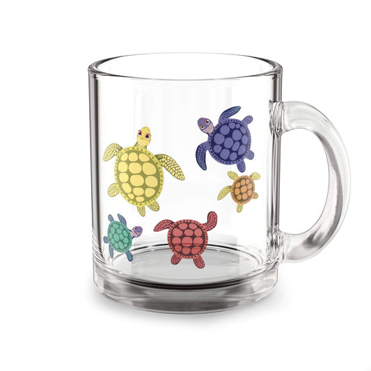 Glass Mug Colorful Turtle Design - Ideal 10oz Size Mug