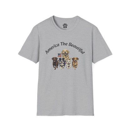 Vintage unisex America the Beautiful dog graphic T-shirt by Skylaki Brand in soft cotton