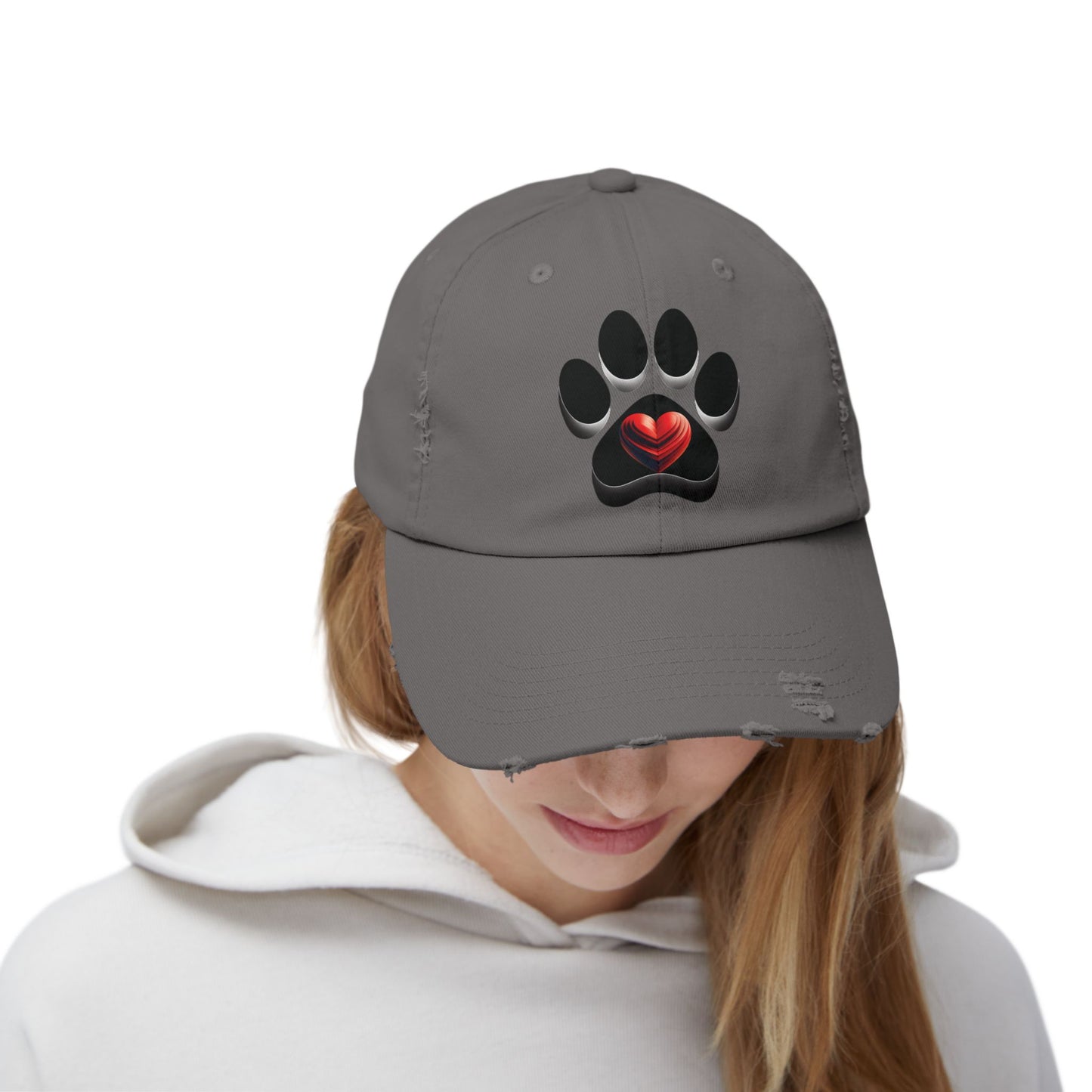 Paw Heart Unisex Distressed Cap