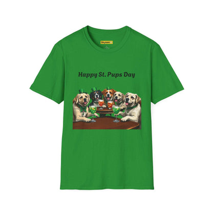 Unisex St Patricks Day T-shirt with fun dog design, green cotton.