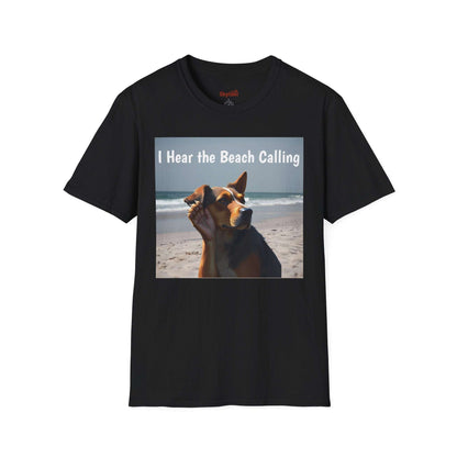 Dog Lovers Unisex Softstyle T-Shirt with beach dog design.