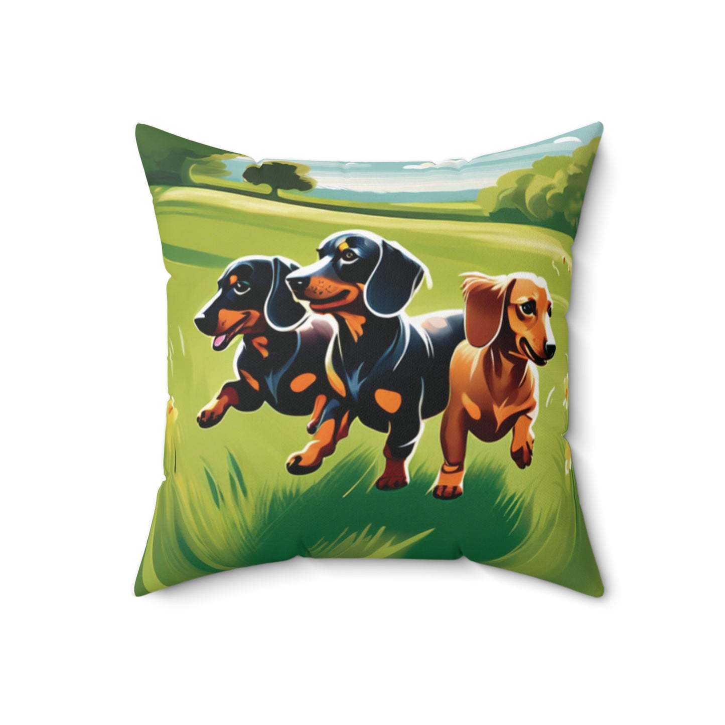 Playful Weiner Dogs Square Pillow