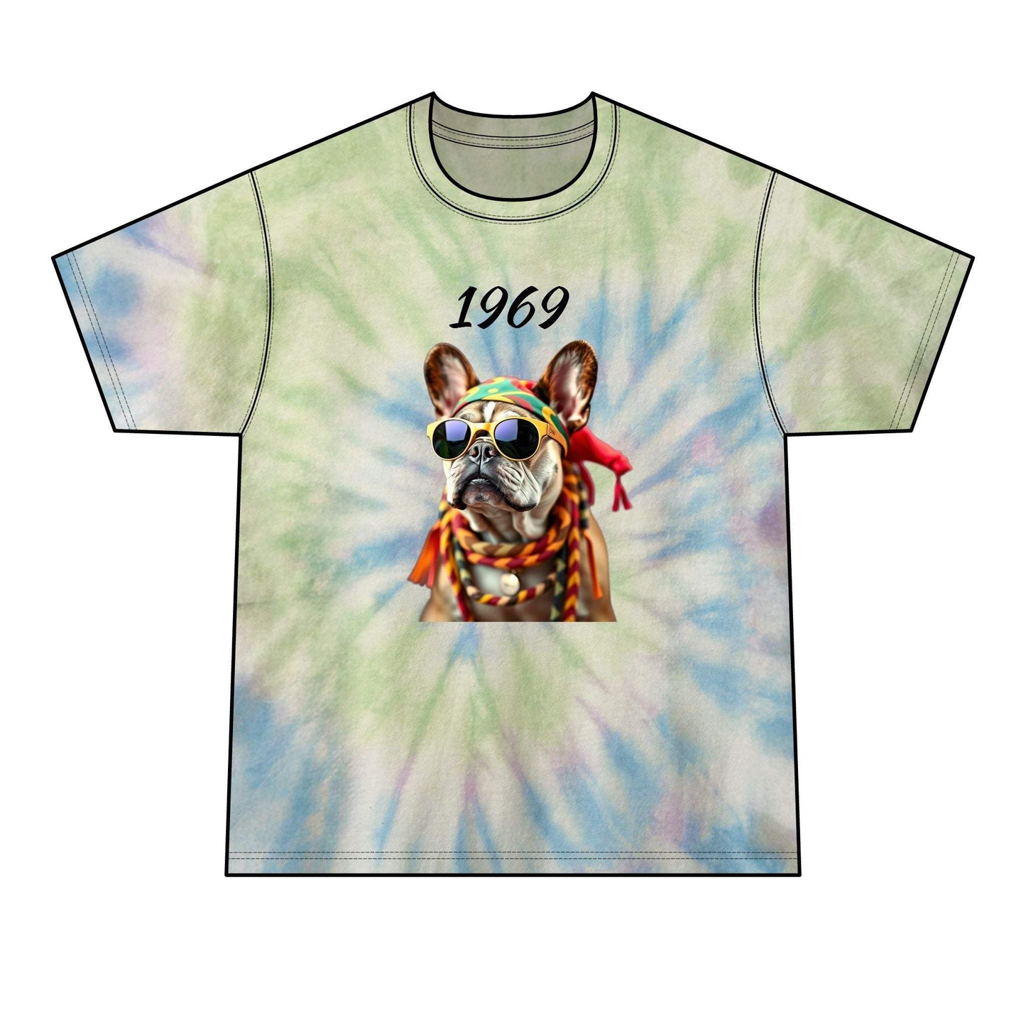 Men's Tie-Dye Tee - Retro Hippie French Bulldog Graphic T-Shirt