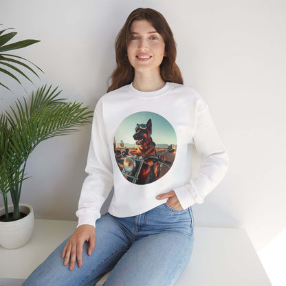 Crewneck Sweatshirt — 'Ride or Fetch' Motorcycle Dog Graphic