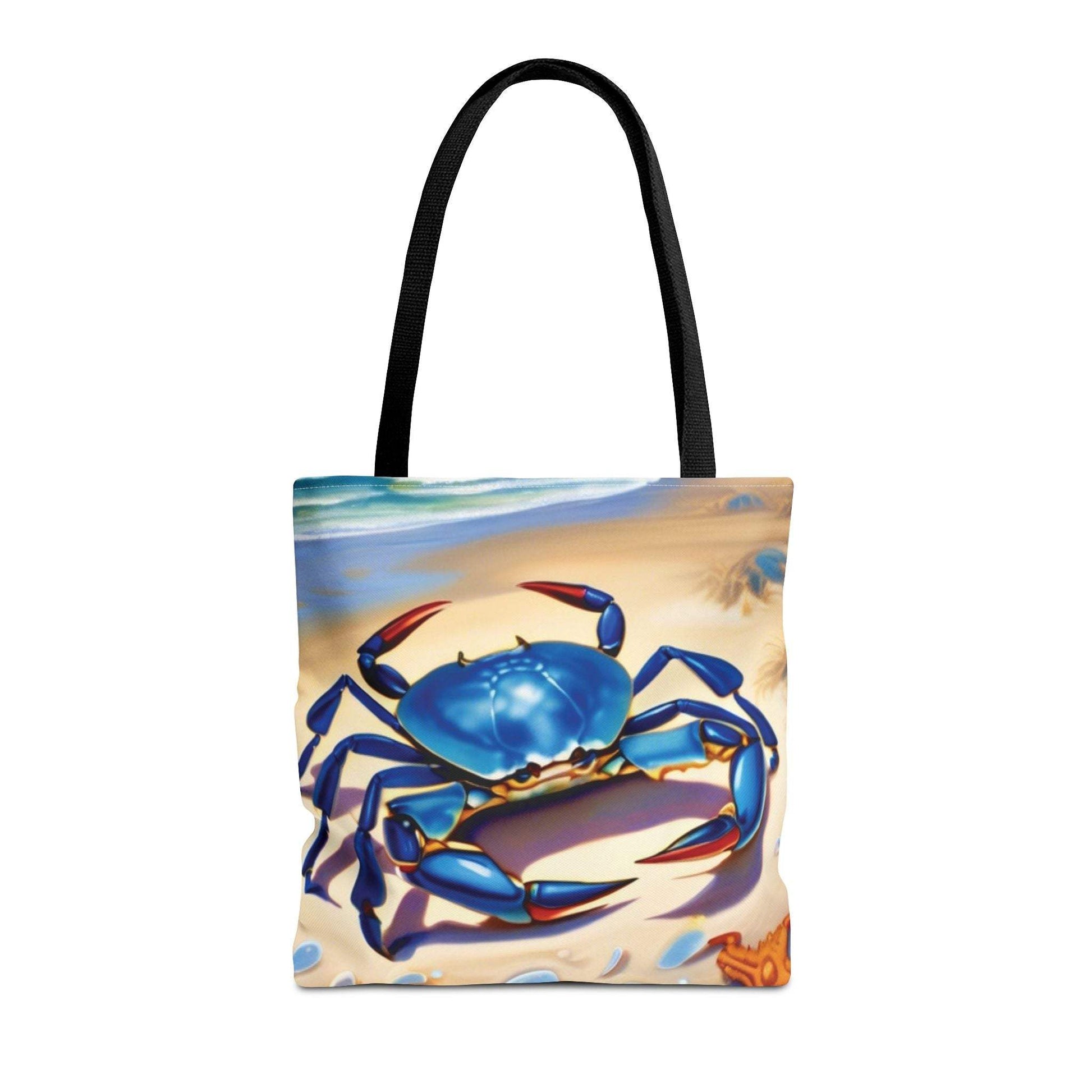 Ocean-inspired beach bag tote with blue crab design, perfect for casual outings and beach lovers.