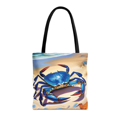 Ocean-inspired beach bag tote with blue crab design, perfect for casual outings and beach lovers.