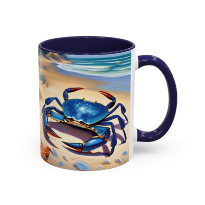 Coastal Crab Accent Coffee Mug with vibrant beach-themed design.