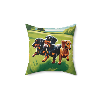 Playful Weiner Dogs Square Pillow