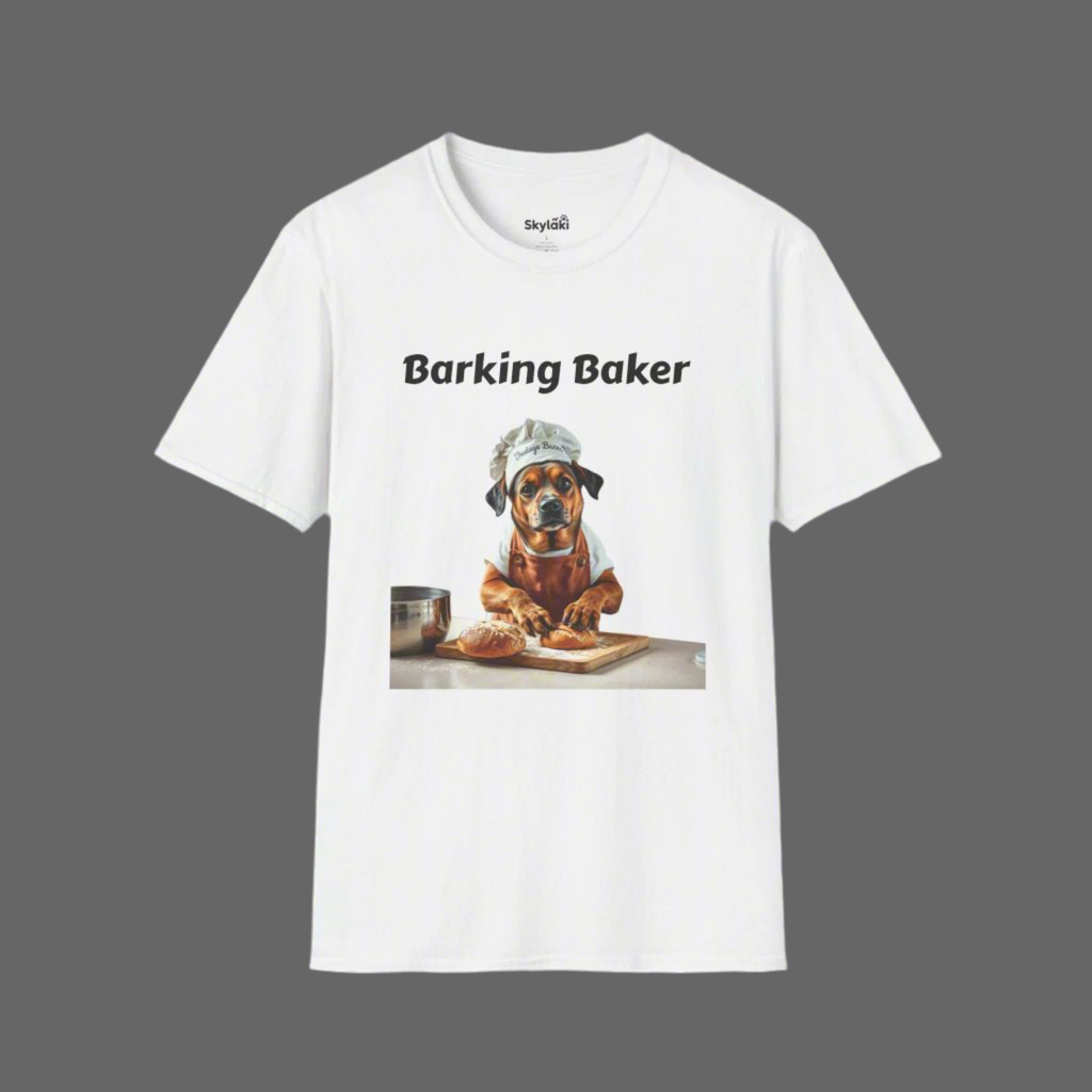 Printed T-Shirt Barking Baker Unisex - Fun Dog Chef Tee for All