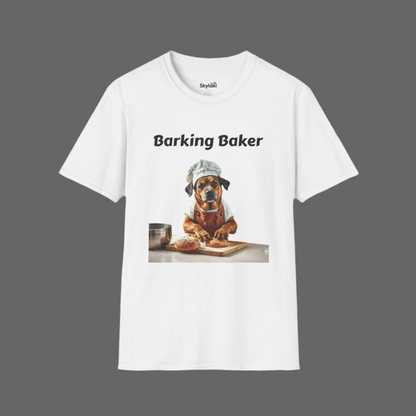 Printed T-Shirt Barking Baker Unisex - Fun Dog Chef Tee for All