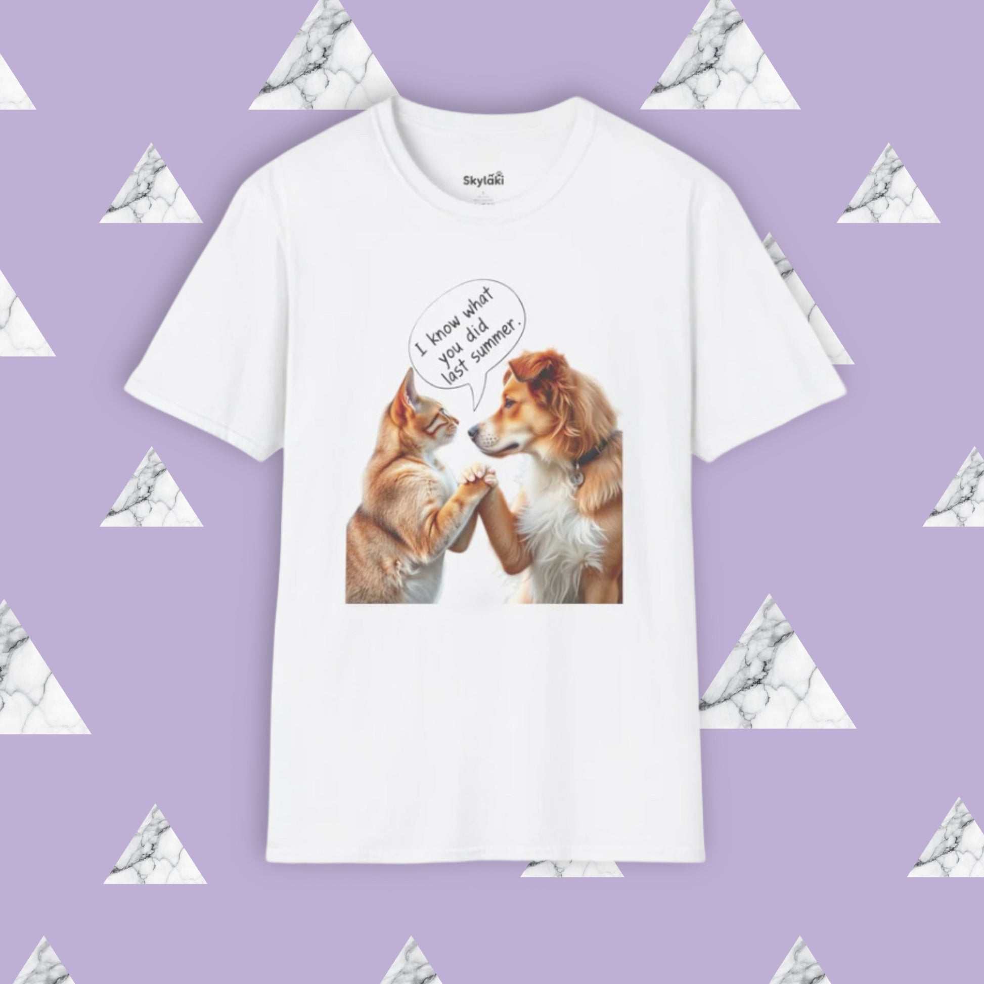 Funny Dog Quote Unisex T-Shirt featuring "I Know What You Did Last Summer!" with playful dog graphic.