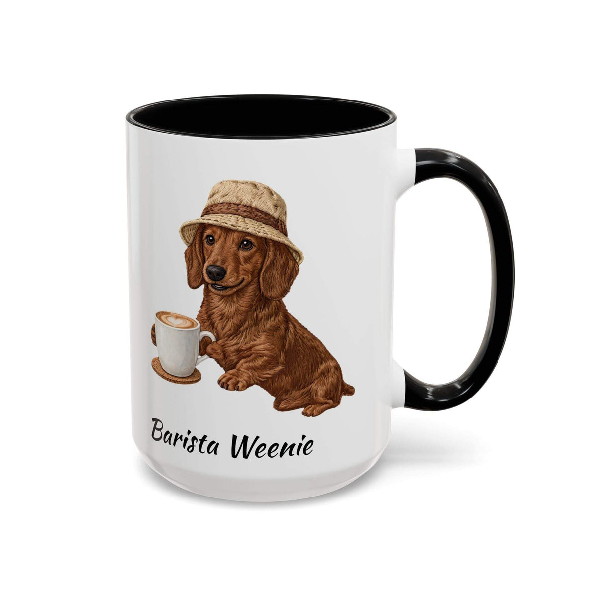 Ceramic Barista Weenie Coffee Mug with dachshund design