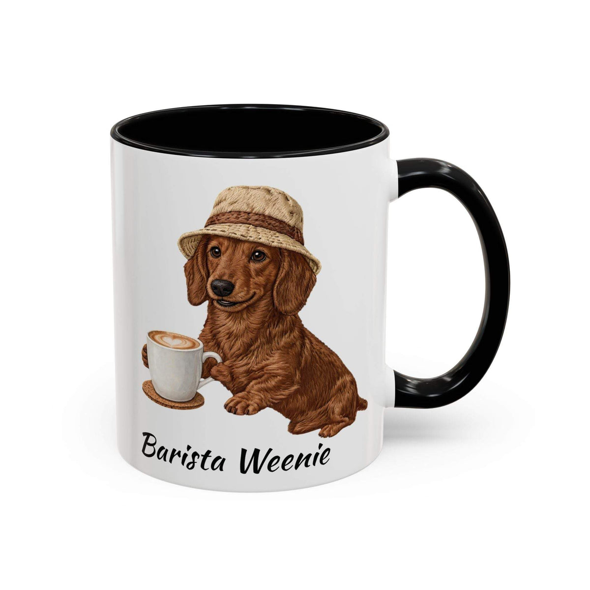 Barista Weenie Coffee Mug with dachshund illustration by Skylaki