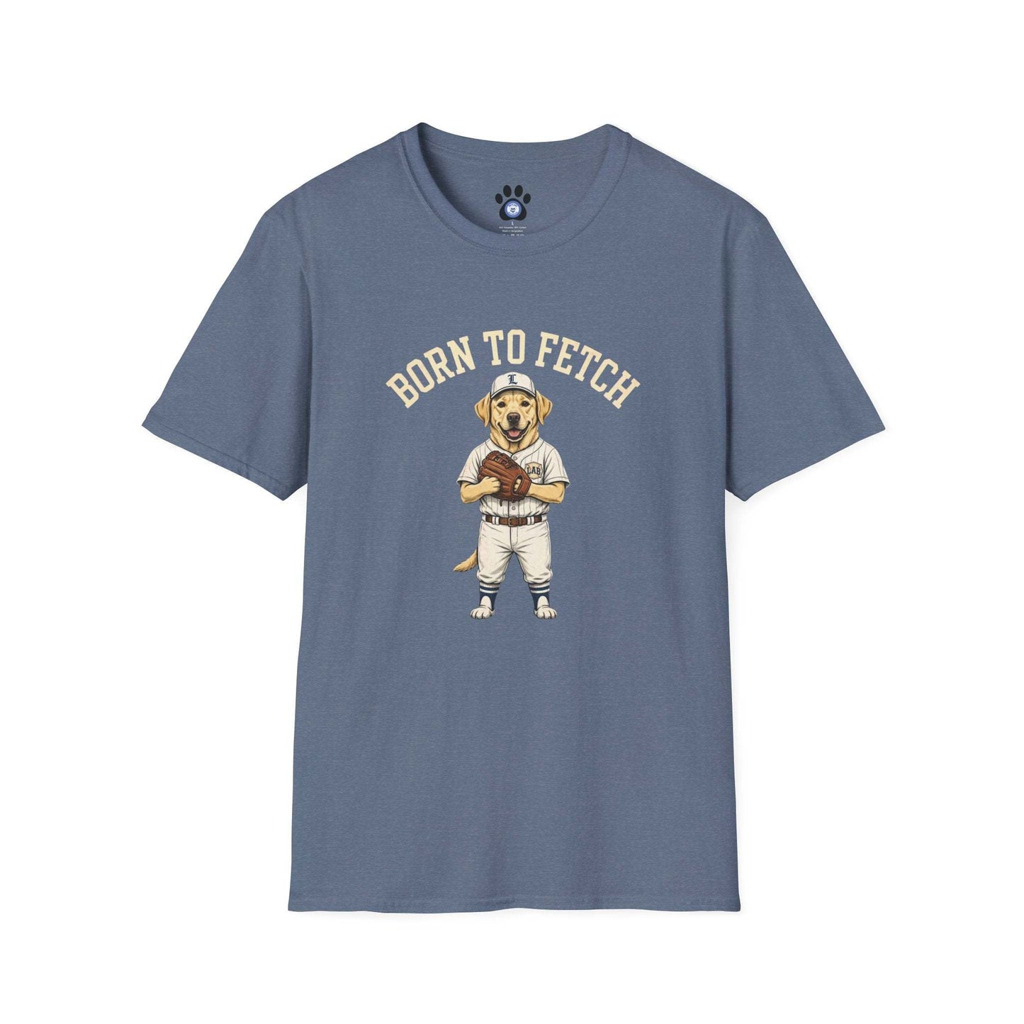 Baseball dog shirt with vintage born to fetch illustration