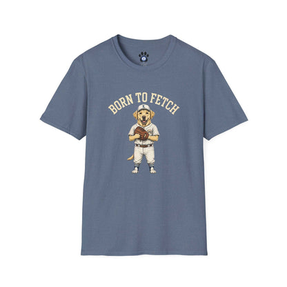 Baseball dog shirt with vintage born to fetch illustration