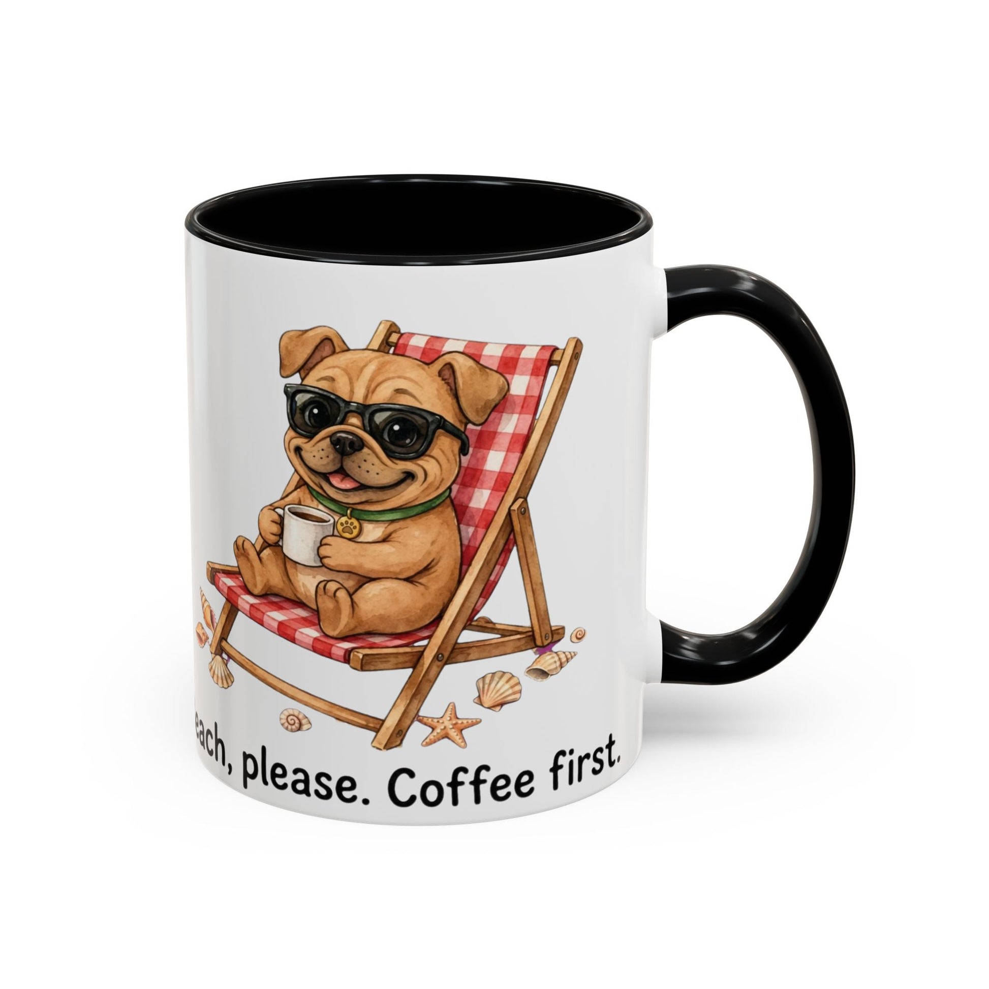 Colorful beach dog ceramic coffee mug by Skylaki