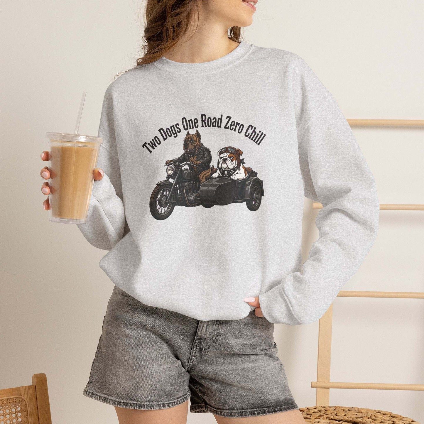 Unisex biker dogs motorcycle sweatshirt with vintage motorcycle and dog illustration