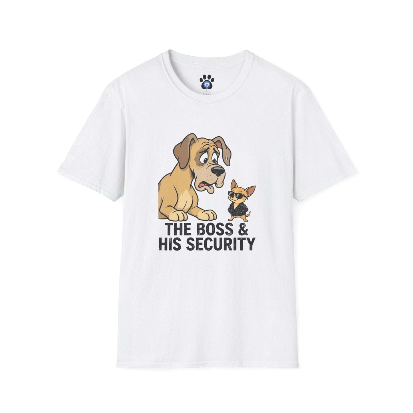 Unisex boss and his security dog shirt with humorous dog design
