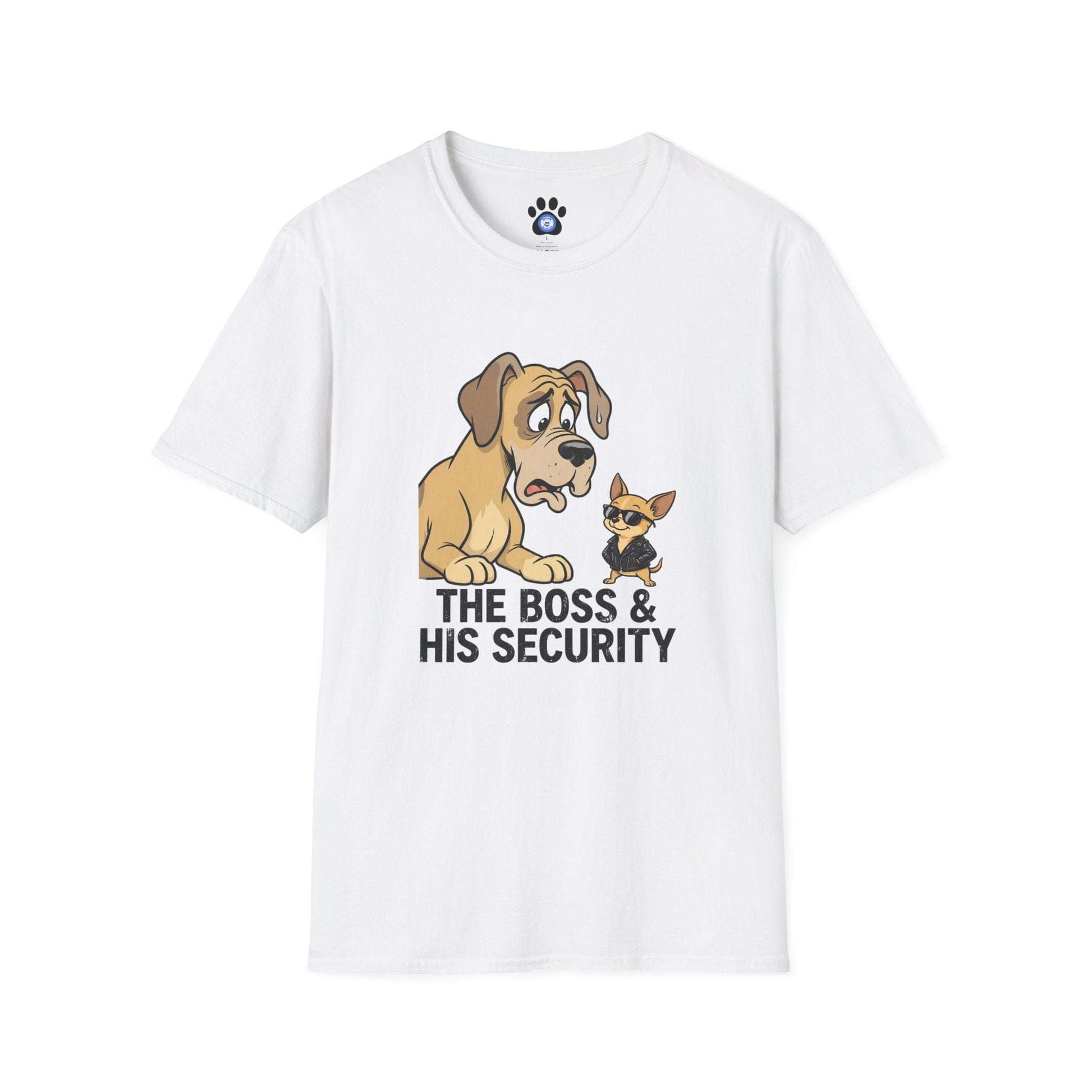 Unisex boss and his security dog shirt with humorous dog design