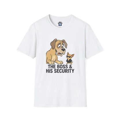 Unisex boss and his security dog shirt with humorous dog design