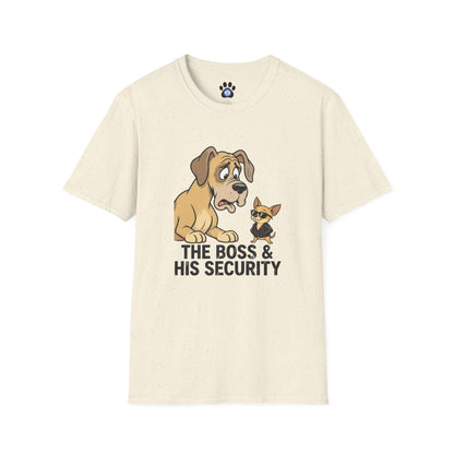 Unisex Boss and His Security Dog T-shirt featuring big dog and chihuahua design