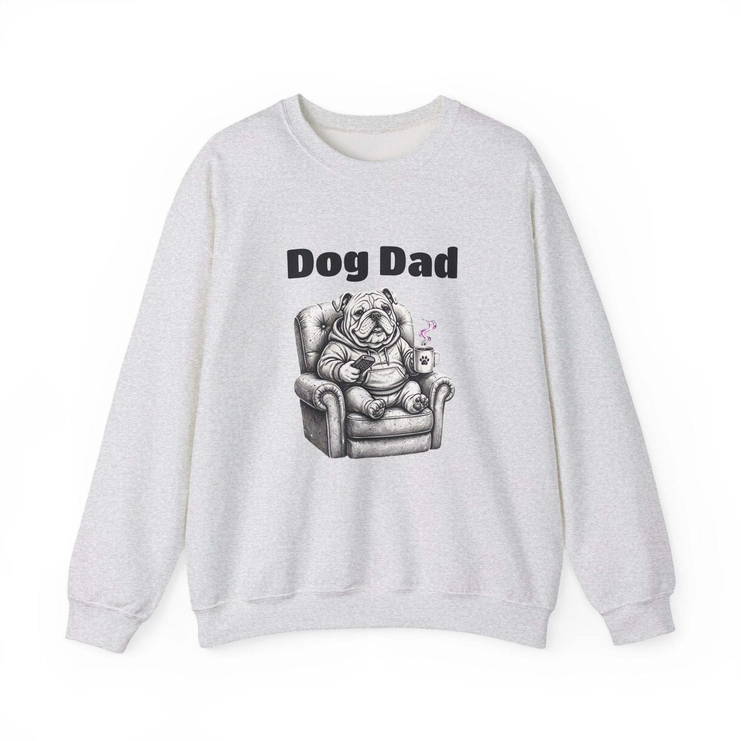Unisex bulldog dad sweatshirt with embroidered dog illustration and text