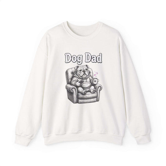 Unisex bulldog dad sweatshirt with hand-drawn dog illustration and embroidered text