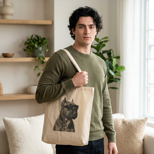 Canvas tote bag with Cane Corso dog portrait by Skylaki