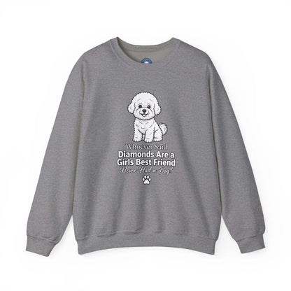 Crewneck sweatshirt in gray cotton blend featuring a white puppy and Diamonds Are a Girl's Best Friend graphic