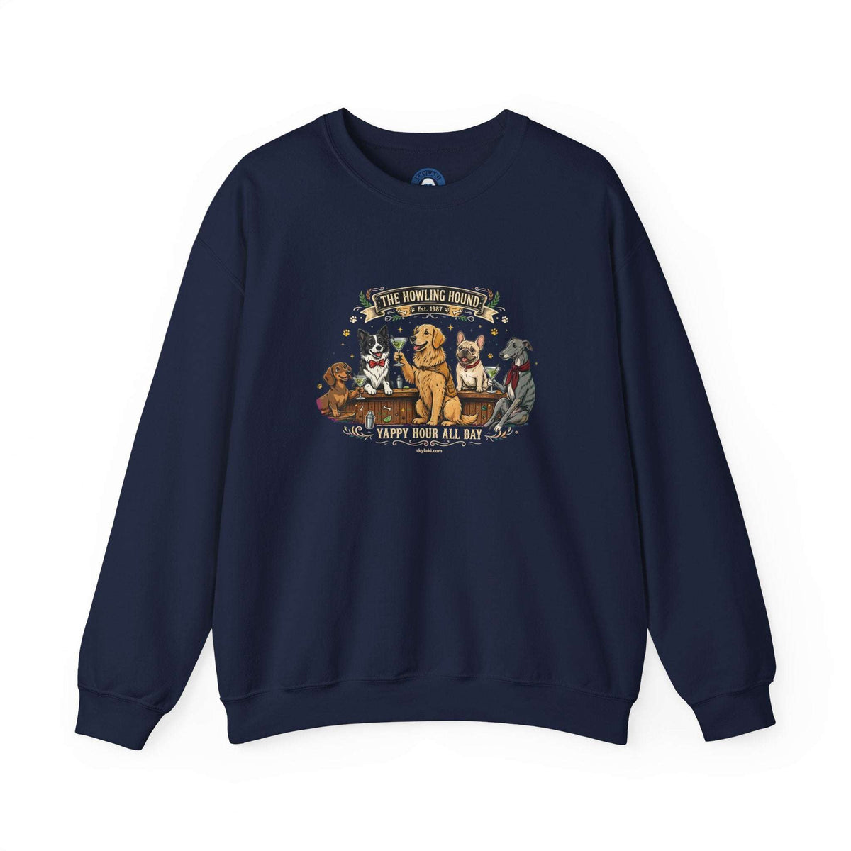 Cozy dog bar sweatshirt with embroidered dog breed graphic