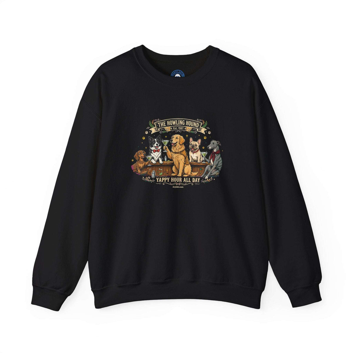 Cozy dog bar sweatshirt with embroidered dog breed graphic