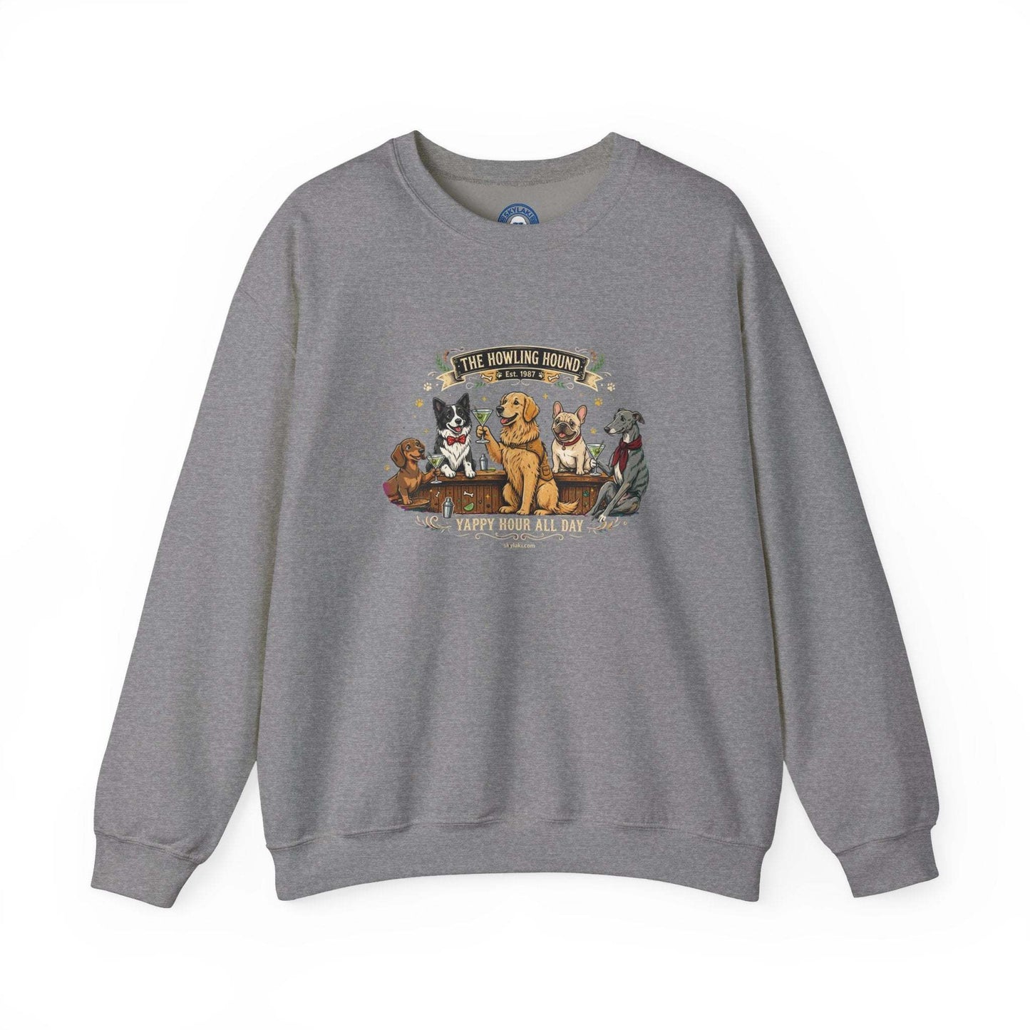 Cozy dog bar sweatshirt with embroidered dog breed graphic