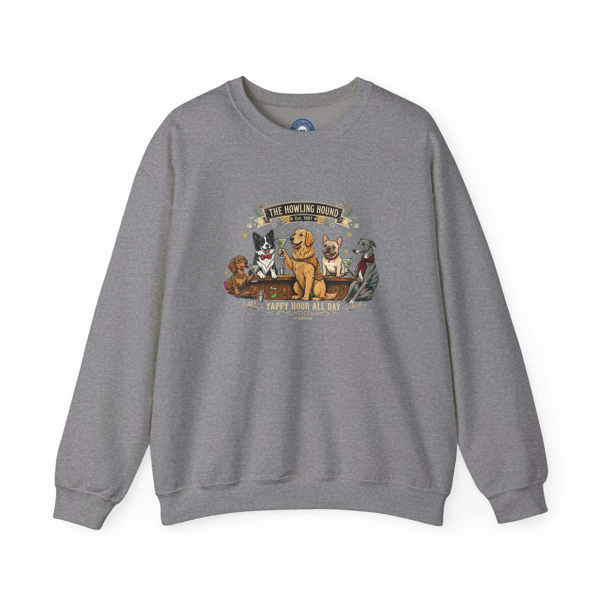 Cozy dog bar sweatshirt with embroidered dog breed graphic