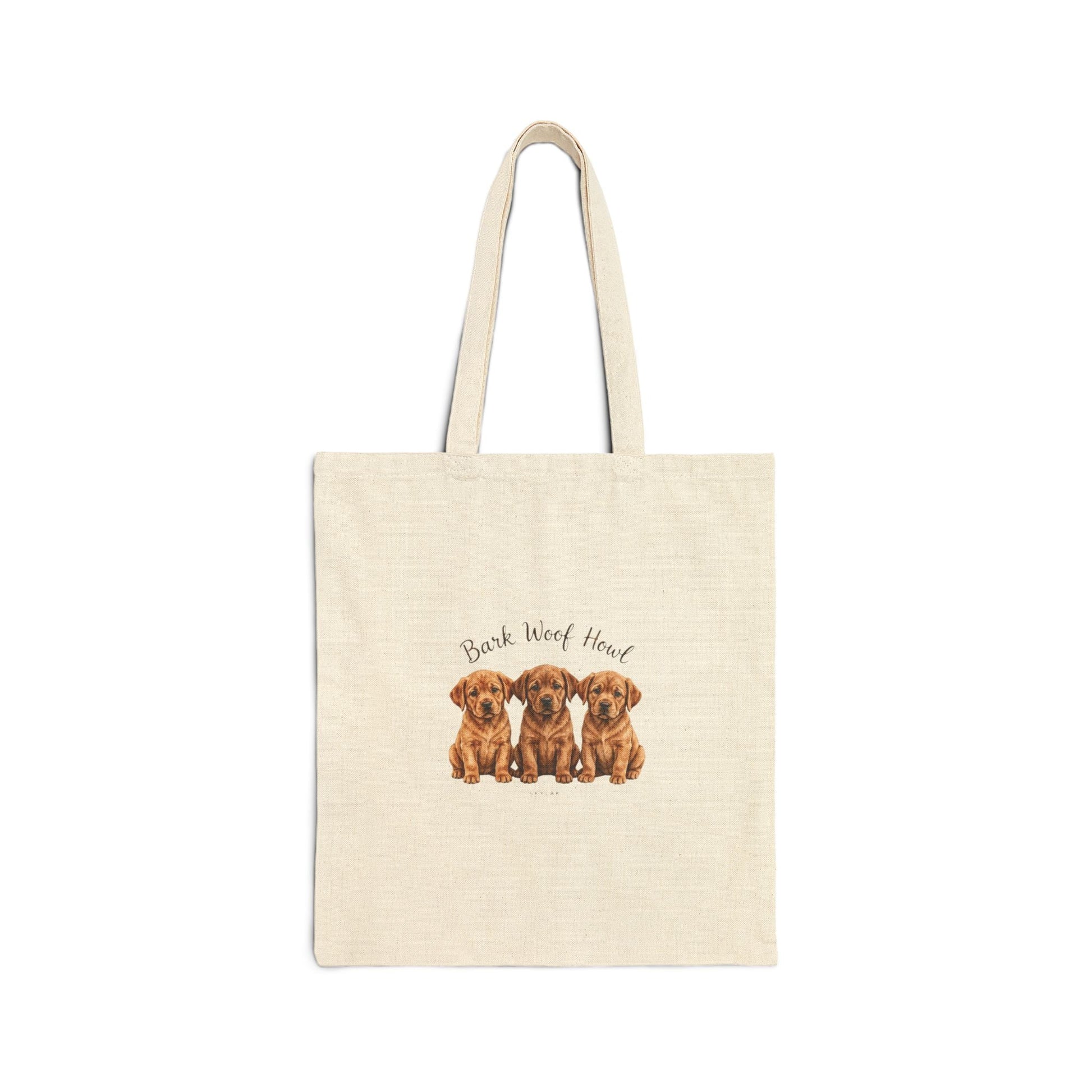 Durable dog canvas tote bag with puppy sketch and reinforced handles