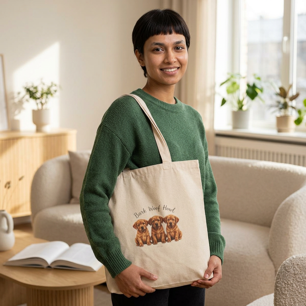 Durable dog canvas tote bag with puppy sketch design by Skylaki