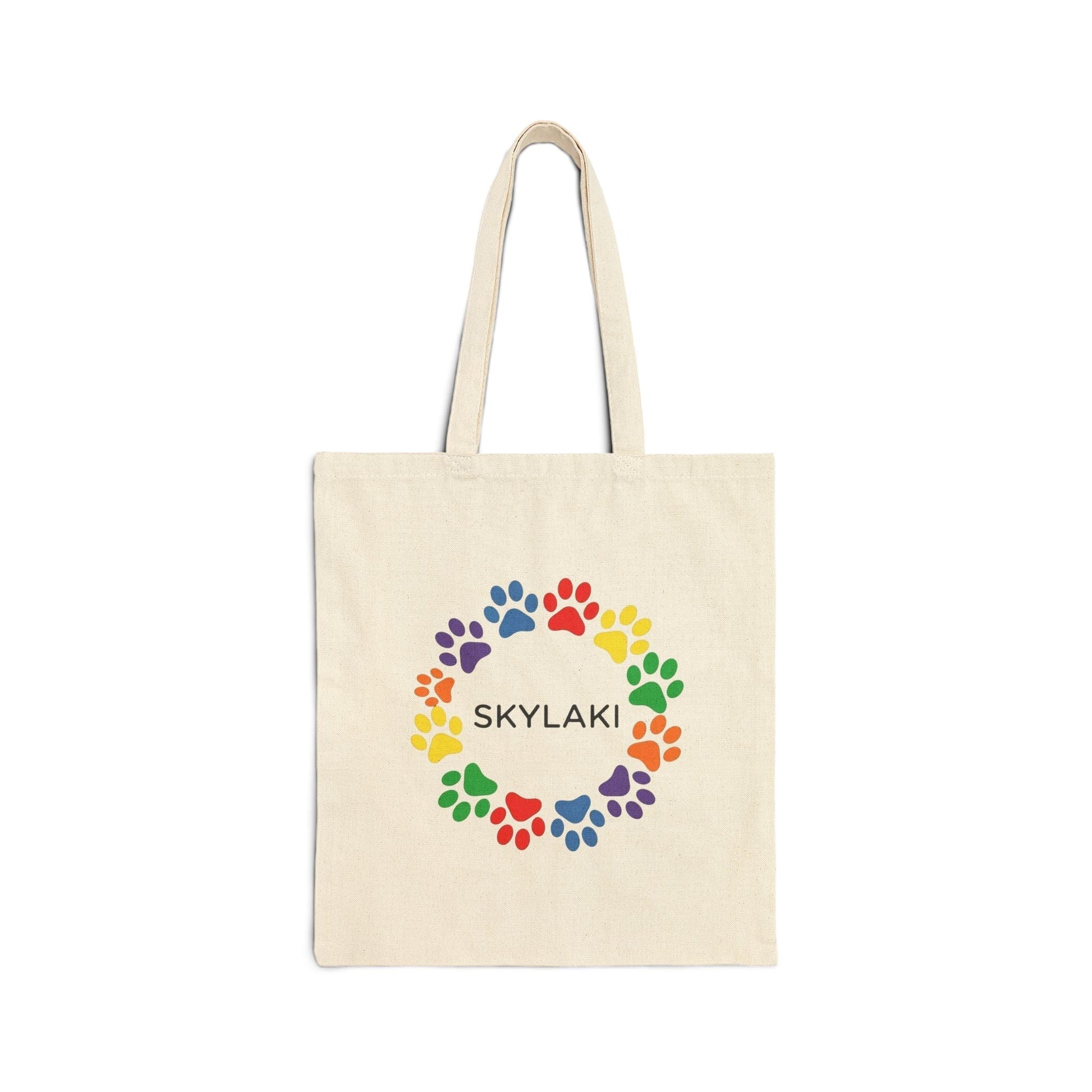 Eco-friendly dog canvas tote with rainbow paw print wreath