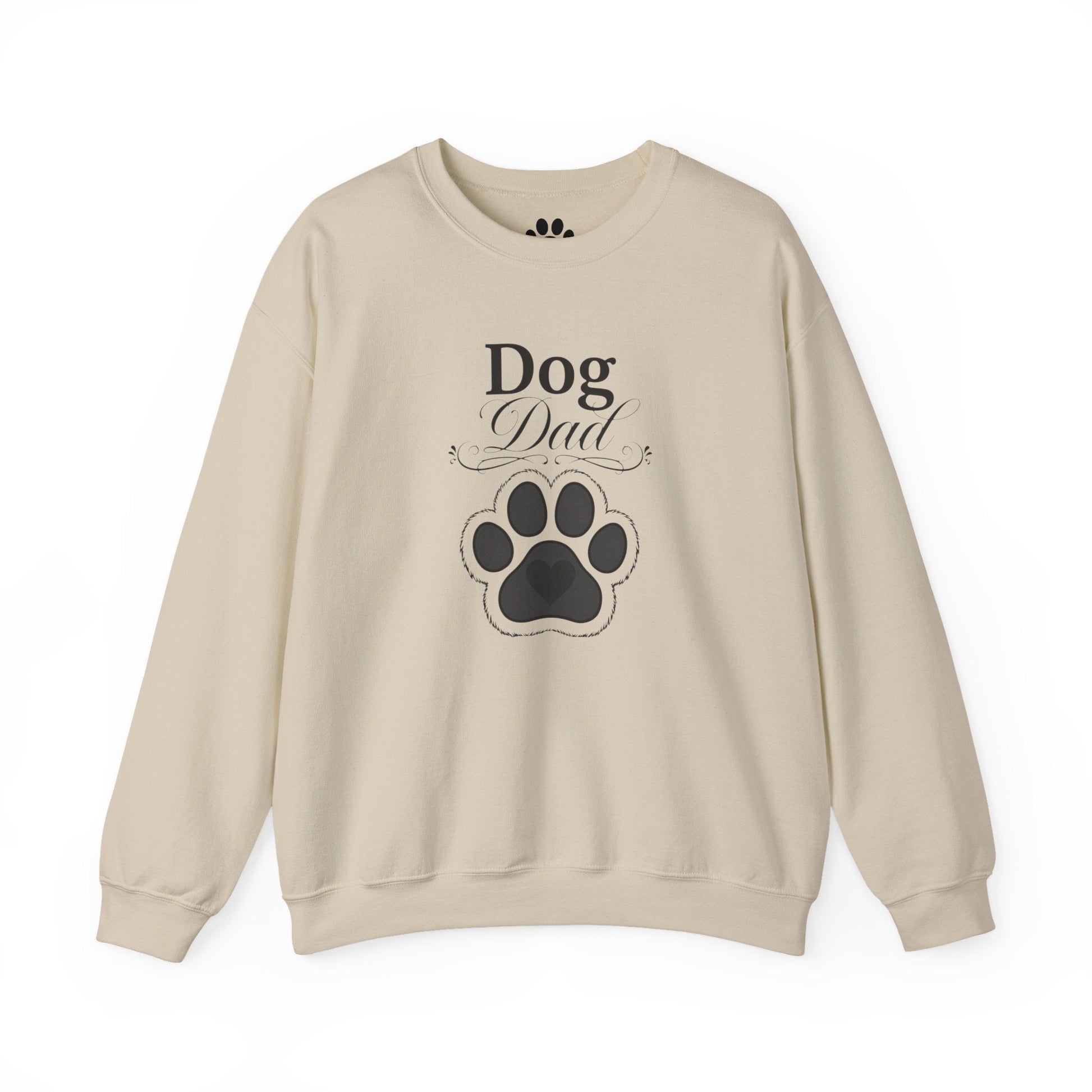 Dog Dad crewneck sweatshirt with embroidered paw and script