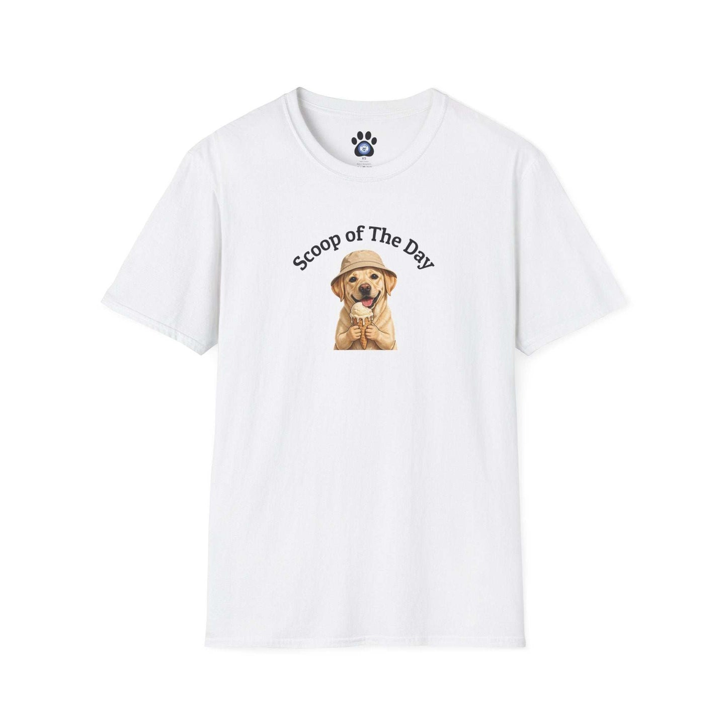 unisex dog ice cream tshirt with sketch dog and scoop of the day design