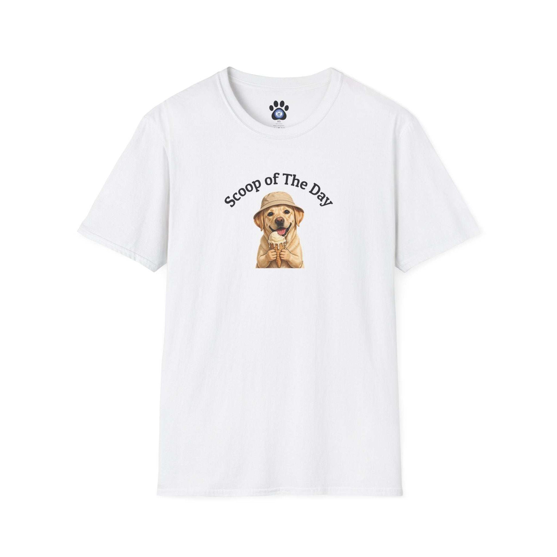 unisex dog ice cream tshirt with sketch dog and scoop of the day design