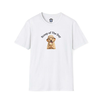 unisex dog ice cream tshirt with sketch dog and scoop of the day design