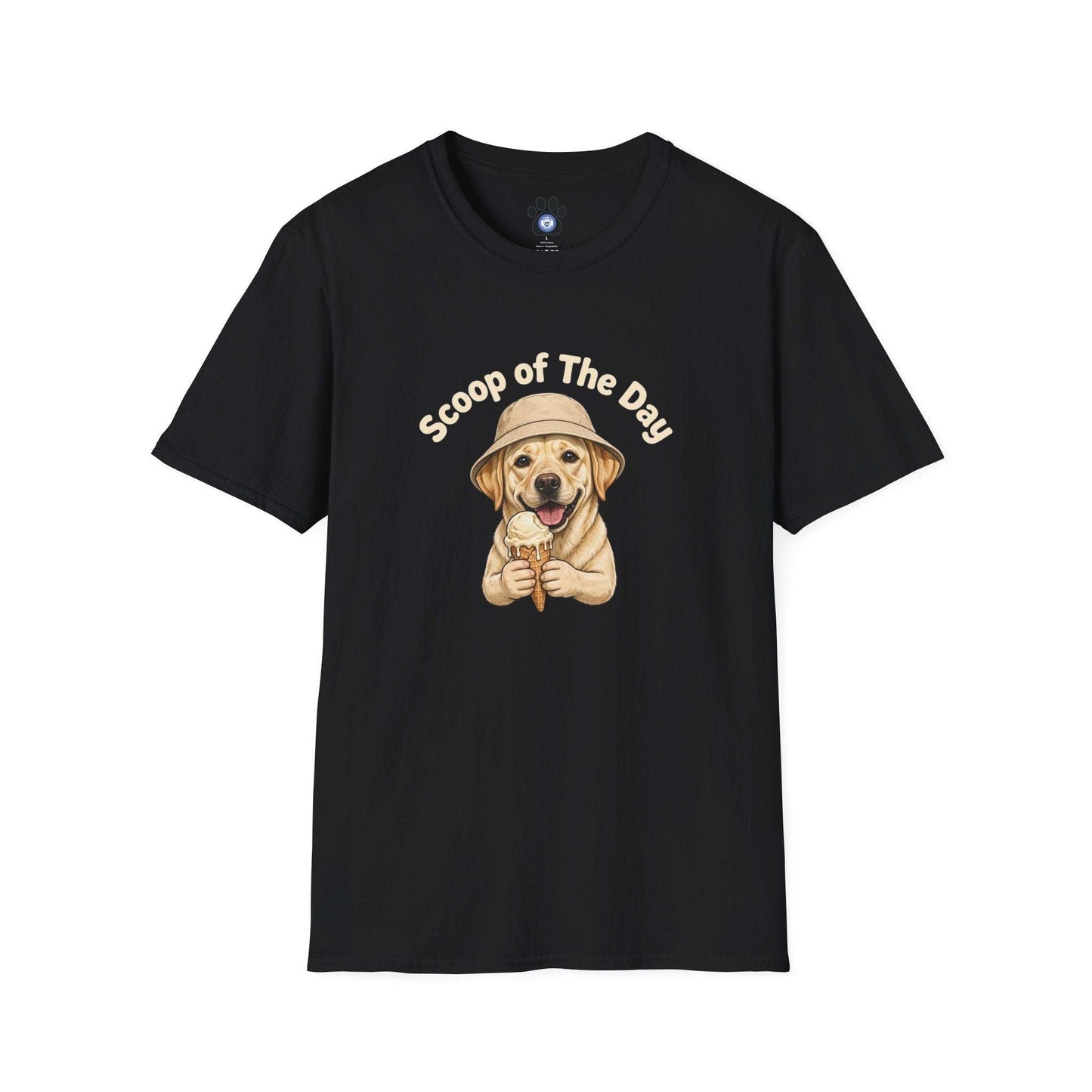 Unisex dog ice cream t-shirt with sketch-style dog holding ice cream cone