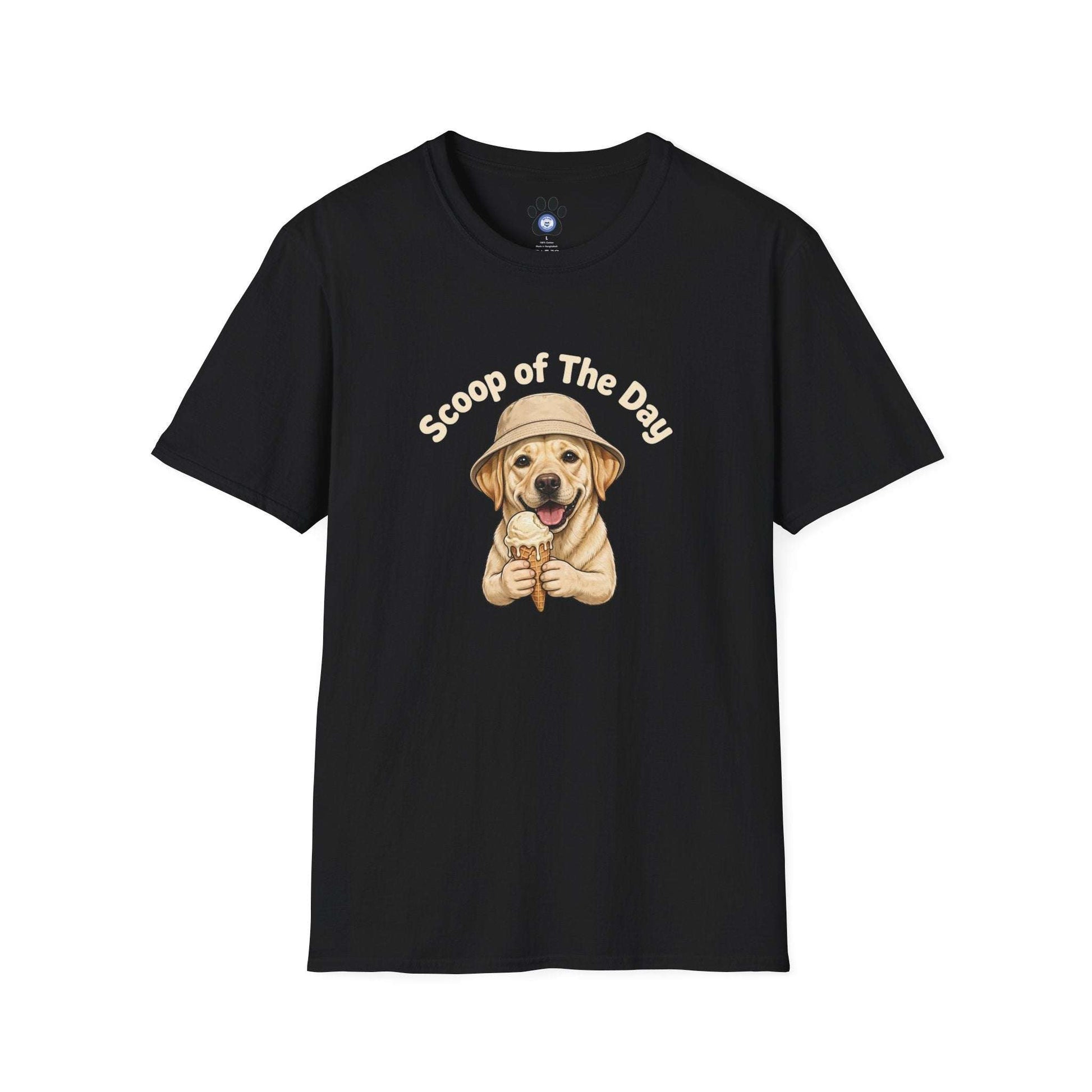 Unisex dog ice cream t-shirt with sketch-style dog holding ice cream cone