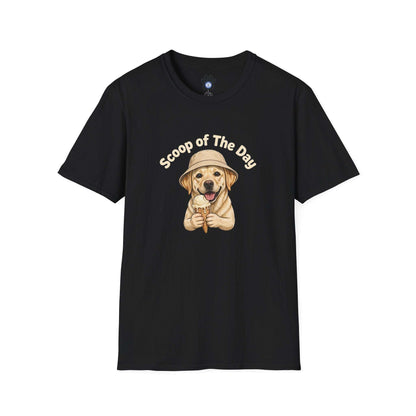 Unisex dog ice cream t-shirt with sketch-style dog holding ice cream cone