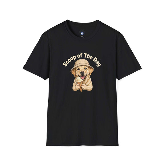 Unisex dog ice cream t-shirt with sketch-style dog holding ice cream cone