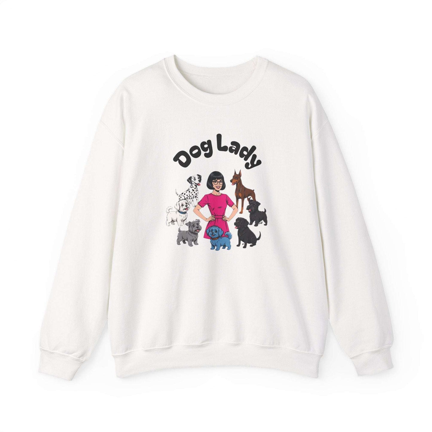 Cozy dog lady sweatshirt with embroidered playful pups illustration