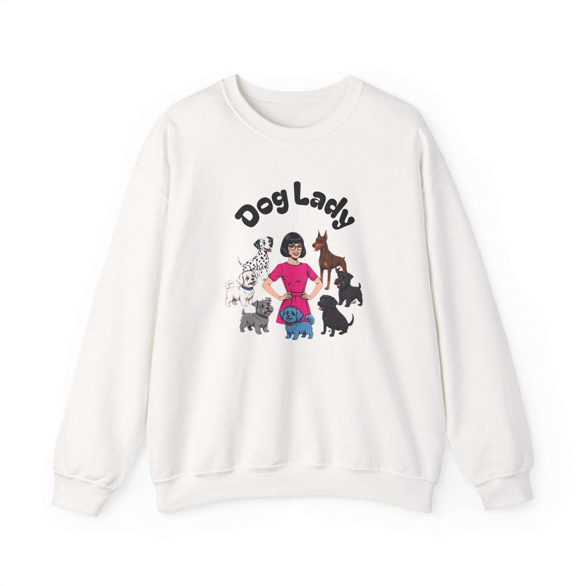 Cozy dog lady sweatshirt with embroidered playful pups illustration