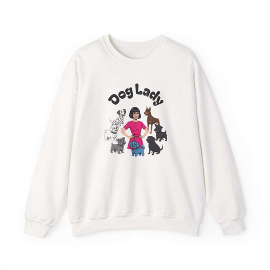 Cozy dog lady sweatshirt with embroidered playful pups illustration