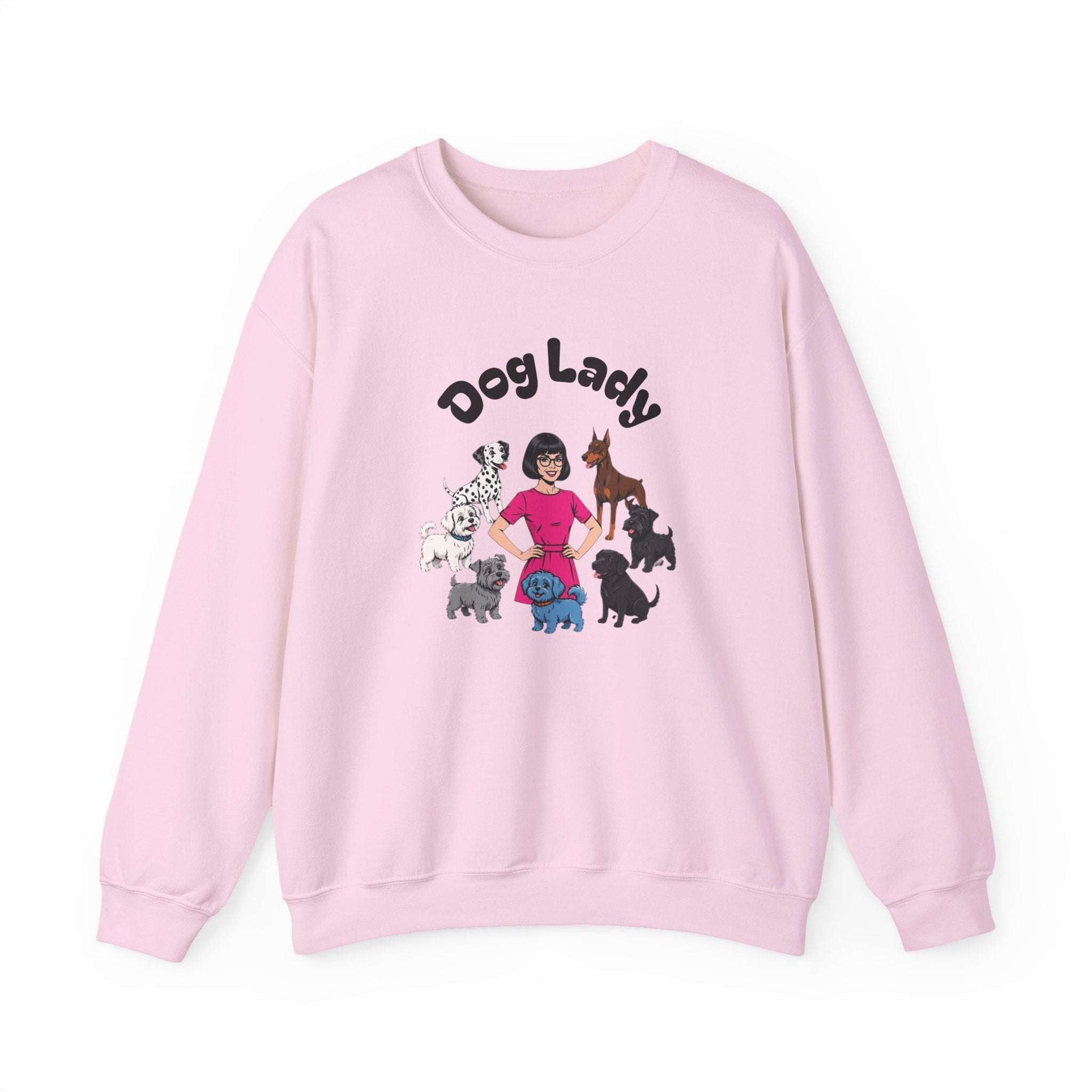 Cozy dog lady sweatshirt with embroidered pups on front